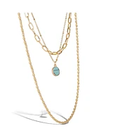 Jessica Simpson Layered Chain Necklace with Turquoise Pendant