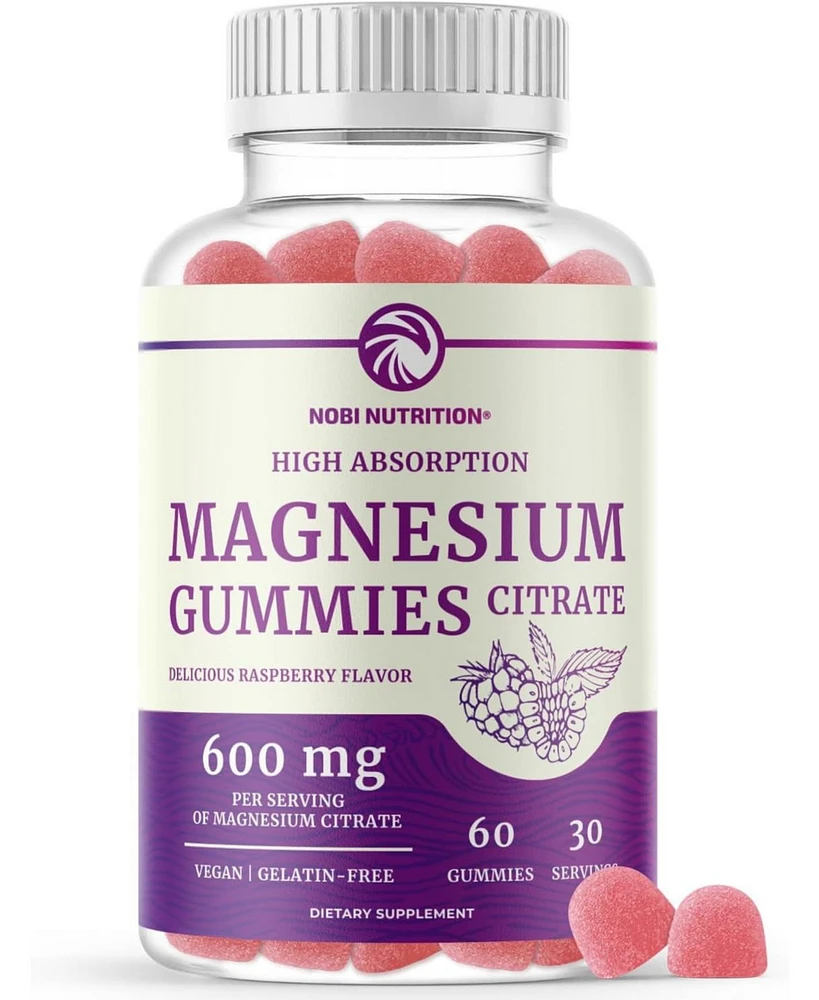 Magnesium Citrate Gummies, Absorption Magnesium for Calm, Relaxation & Digestion, Raspberry Flavor, Nobi Nutrition, 60ct