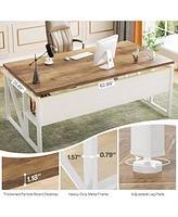 Tribesigns 63 inches Computer Desk with Bottom Storage Shelf Home Office Desk Writing Table for Workstation, Cabinet not Included