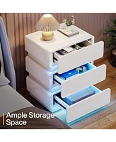 Tribesigns 3 Drawers Nightstand Set of 2, Modern Night Stand Bedside End Table with Led for Bedroom, Adjustable Light, White