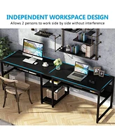 Tribesigns Two Person Desk with Bookshelf, 78.7 Computer Office Double for Person, Writing Workstation Shelf Home