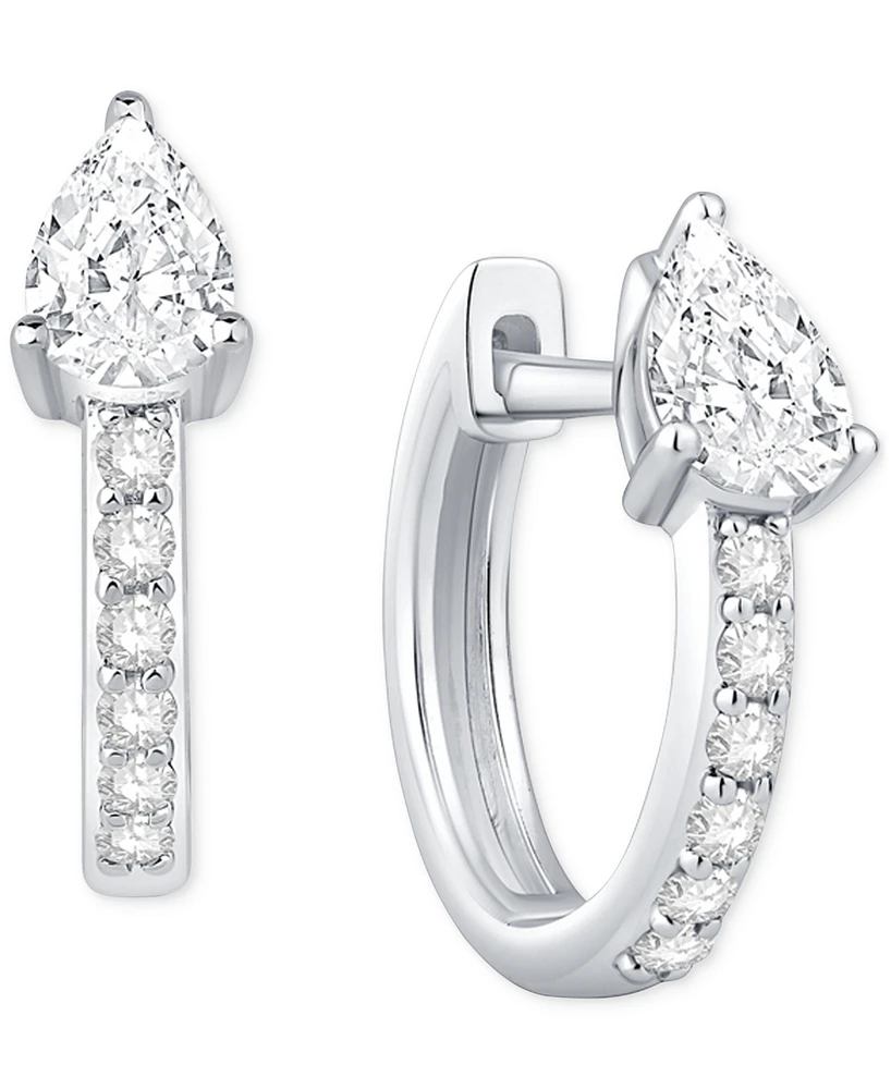 Diamond Pear & Round Small Hoop Earrings (5/8 ct. t.w.) in 10k White Gold