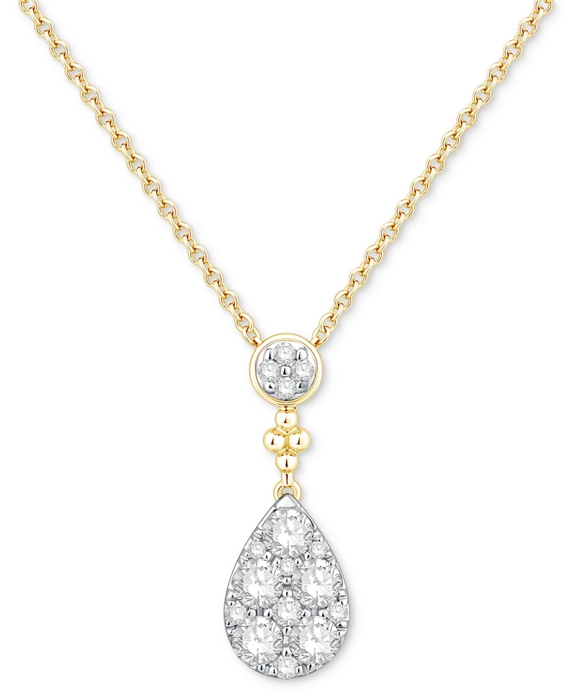 Diamond Round & Teardrop Cluster 18" Pendant Necklace (1/2 ct. t.w.) in 14k Gold