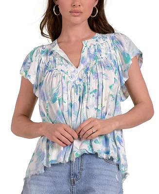 Elan Women's Allure Cotton Flutter-Sleeve Frill-Hem Top
