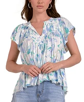 Elan Women's Allure Cotton Flutter-Sleeve Frill-Hem Top