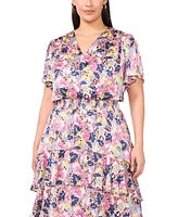 Vince Camuto Plus Floral-Print Surplice Tiered Maxi Dress