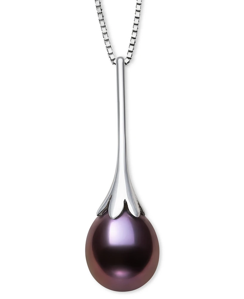 Belle de Mer Dyed Black Peacock Cultured Freshwater Pearl (7-8mm) Pendant 18" Necklace in Sterling Silver