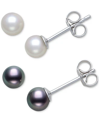 Belle de Mer 2-Pc. Set White & Dyed Black Cultured Freshwater Pearl (4-5mm) Stud Earrings in Sterling Silver