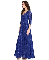 Tahari Women's V-Neck Sequined Embroidered Gown