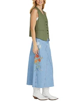 Driftwood Women's Joanna Denim Maxi Skirt X Pressed Flowers