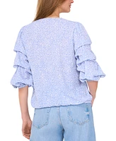 Vince Camuto Women's Printed V-Neck Bubble-Sleeve Top