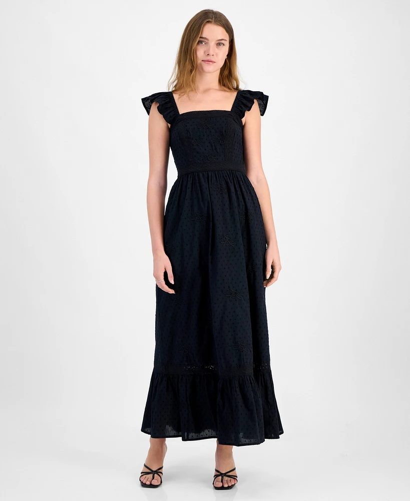 And Now This Women's Cotton Ruffled-Strap Swiss Dot Maxi Dress, Exclusively at Macy's