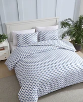 Nautica Woodblock Fish Percale 3-Pc. Duvet Cover Set