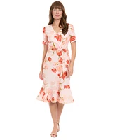 London Times Petite Floral-Print Side-Knot Fit & Flare Dress