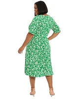 London Times Plus Floral-Print Short-Sleeve Midi Dress