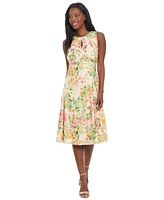 London Times Petite Floral-Print Eyelet Fit & Flare Dress