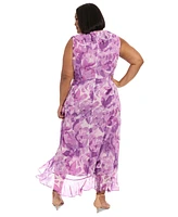London Times Plus Printed Ruffled Maxi Dress