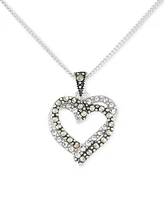 Marcasite & Crystal Interlocking Hearts 18" Pendant Necklace in Sterling Silver