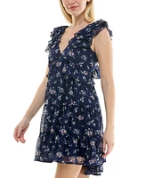 Trixxi Juniors' Floral Ruffle Clip-Dot Mini Dress