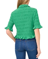 CeCe Women's Smocked Elbow-Sleeve Shirt