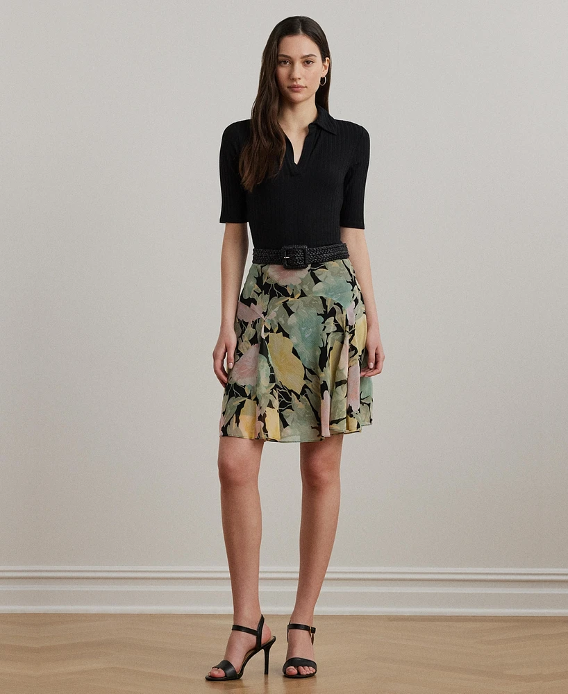 Lauren Ralph Women's Floral Crinkle Georgette Skirt