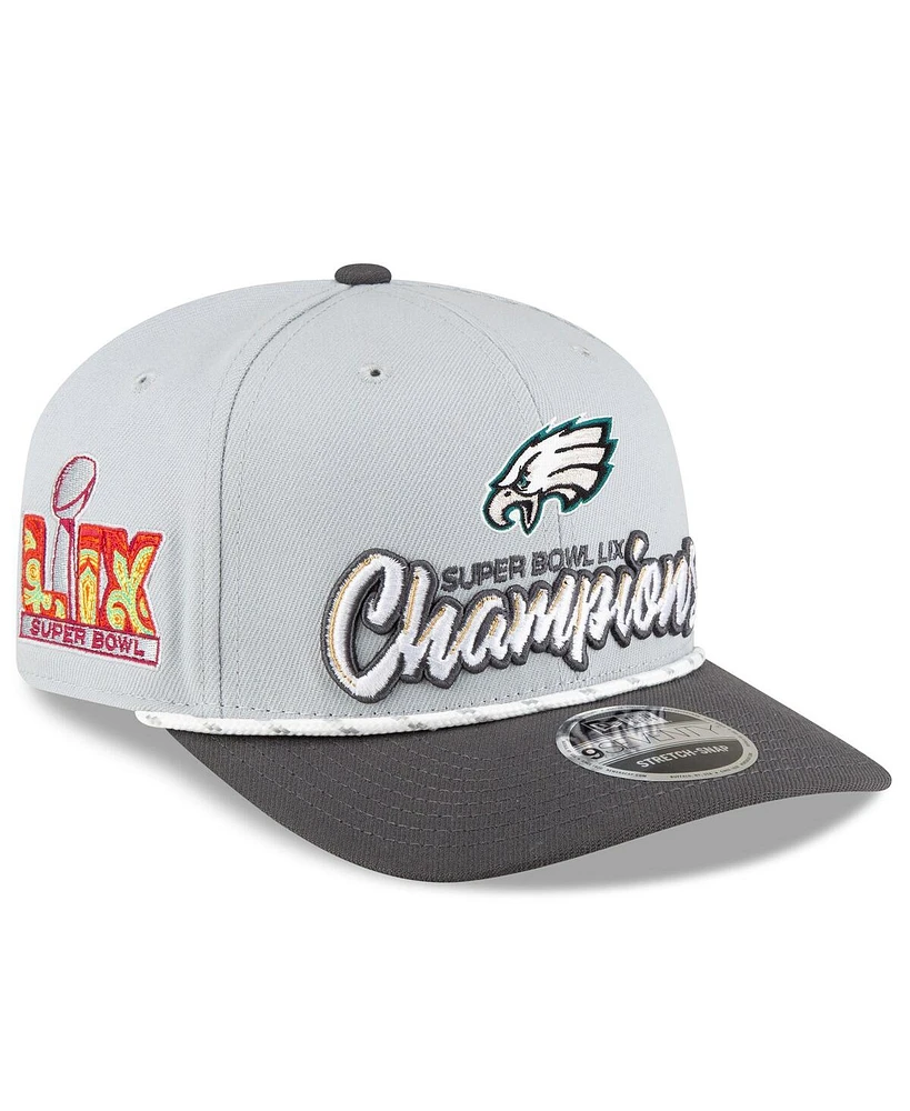 New Era Big Boys and Girls Gray/Charcoal Philadelphia Eagles Super Bowl Lix Champions Locker Room Trophy Collection 9SEVENTY Rope Adjustable Hat