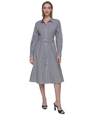 Karl Lagerfeld Paris Women's Poplin Striped Shirtdress