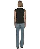 Karl Lagerfeld Paris Women's Embroidered-Collar Sleeveless Top