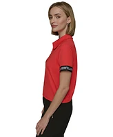 Karl Lagerfeld Paris Women's Logo-Cuff Polo Top
