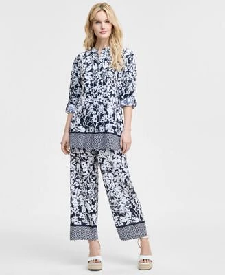 Tommy Hilfiger Womens Printed Long Sleeve Tunic Wide Leg Pants