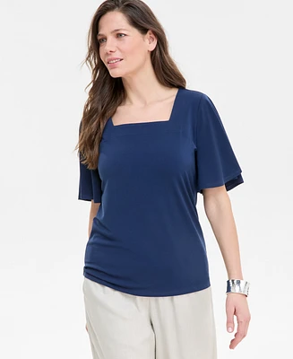 Jm Collection Women's Flutter-Sleeve Square Neck Top, Exclusively at Macy's