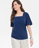 Jm Collection Women's Flutter-Sleeve Square Neck Top, Exclusively at Macy's