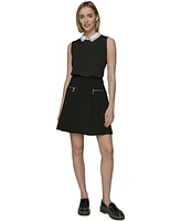 Karl Lagerfeld Paris Women's Pleated Zip-Pocket Mini Skirt