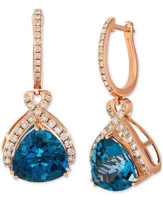Le Vian London Blue Topaz (12 ct. t.w.) & Nude Diamonds (7/8 ct. t.w.) Charm Hoop Earrings in 14k Rose Gold