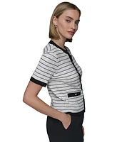 Karl Lagerfeld Paris Women's Striped Short-Sleeve Cardigan