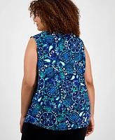 Jones New York Plus Size Printed V-Neck Pleated Top
