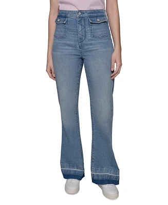Karl Lagerfeld Paris Women's Patch Pocket Flare-Leg Jeans