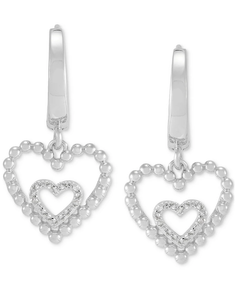 Diamond Double Heart Drop Earrings (1/10 ct. t.w.) in Sterling Silver