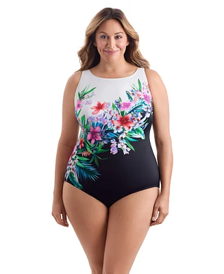 Longitude by Mimi Flamingo Bora Panel Scoopback Highneck One Piece Swimsuit