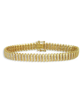 Sterling Silver 14K Gold Plated with Clear Cubic Zirconia Wave Bar Link Tennis Bracelet