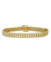 Sterling Silver 14K Gold Plated with Clear Cubic Zirconia Wave Bar Link Tennis Bracelet