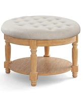 Large Round Ottoman Coffee Table 2-Tier Upholstered Tufted Footrest Ottoman with Flip-up Top