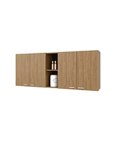 Fm Furniture Luray Wall Cabinet kitchen in Melamine wit 4 Doors and Open Storage, Natural Oak