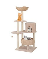 Cattail Cat Tower with Sisal Scratching Posts & Soft Hammock Cozy & Fun Multi-Level Cat Tree