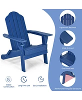 Gymax Patiojoy Folding Patio Adirondack Chair Weather Resistant Cup Holder Yard