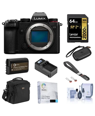 Panasonic Lumix Dc-S5 Mirrorless Camera Bundle with 64GB Uhs-ii V90 Sd Card, Card Case, Bag, Wrist Strap, Extra Battery, Charger, Screen Protector, Cl