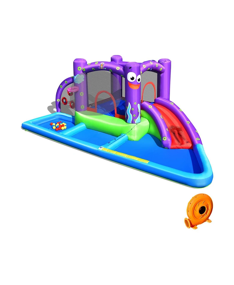 Inflatable Water Slide Park with Splash Pool and 750W Blower