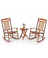 3-Piece Outdoor Rocking Bistro Set with Cushioned Chairs and Side Table