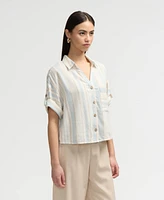 Nvlt Women s Button Front Cropped Shirt