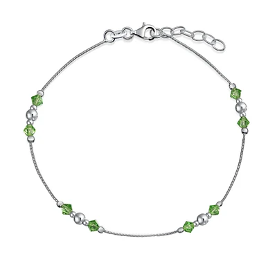 Bling Jewelry Lime Green Crystal Bead Anklet Ankle Bracelet Sterling Silver 9-10"